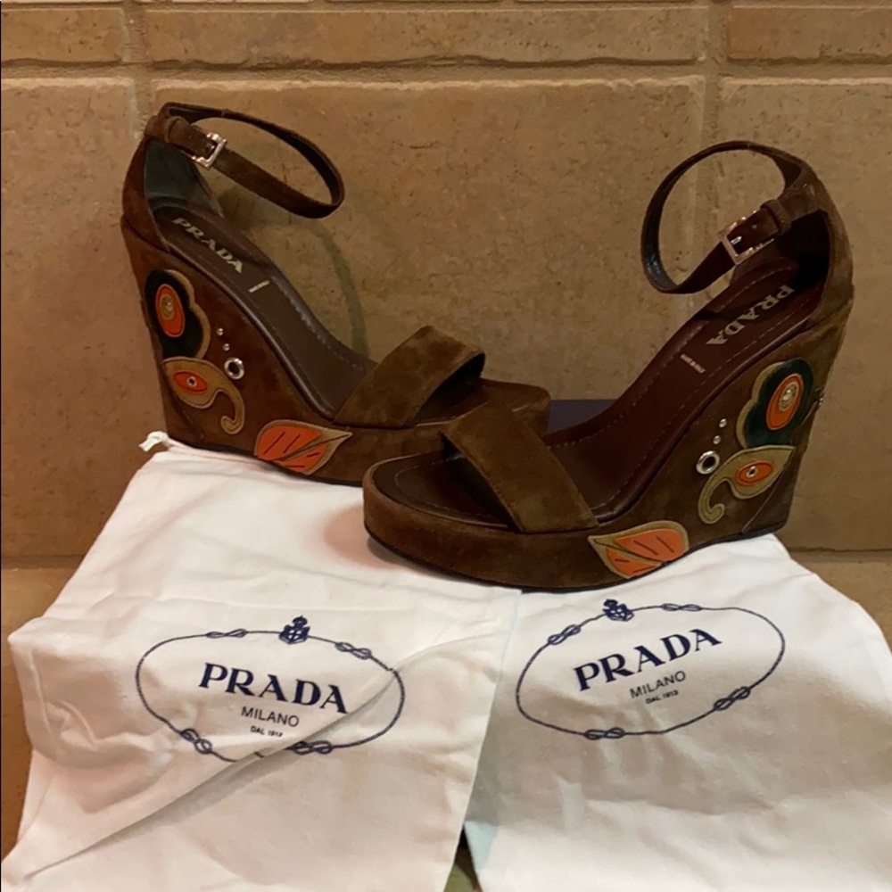 Prada Suede Wedge Sandals